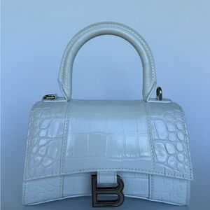 Balenciaga Cream Croc-Embossed Top Handle Satchel 🩵